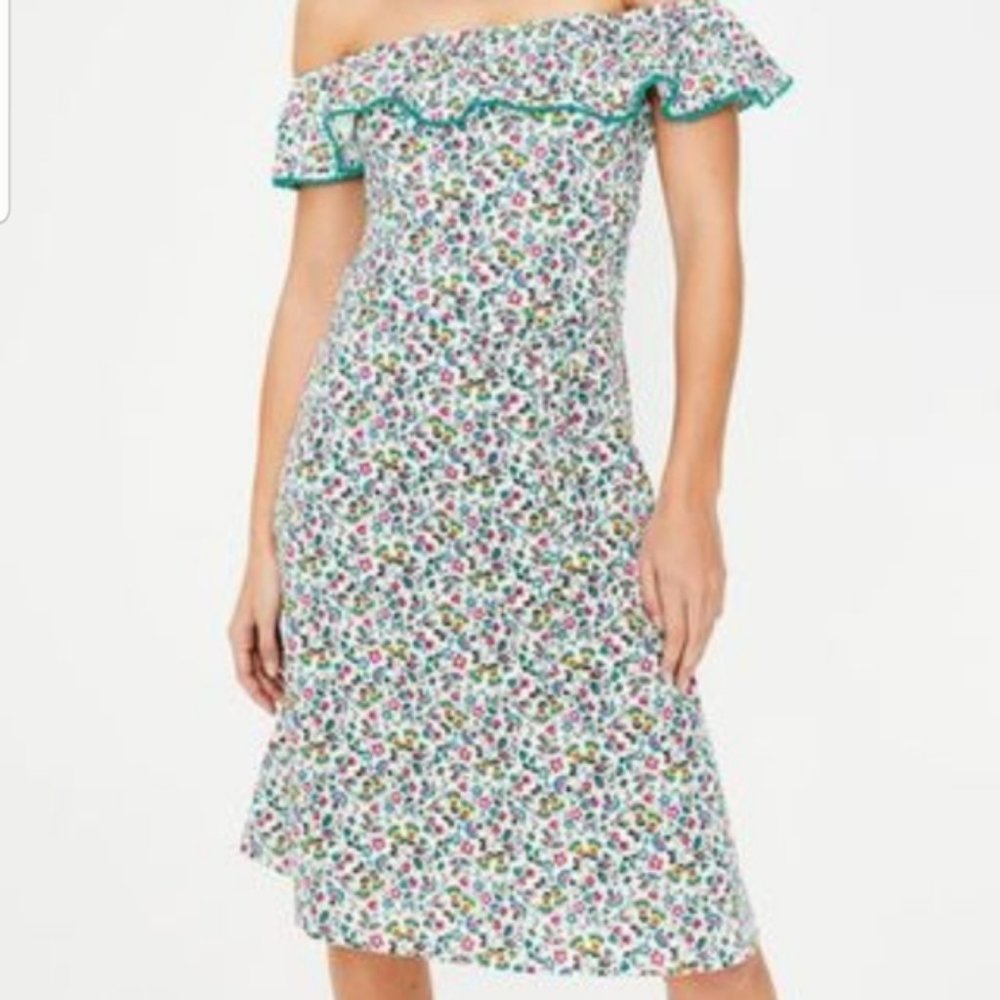 Boden Bethany 100% Cotton Jersey Fit Flare Off Shoulder US 10